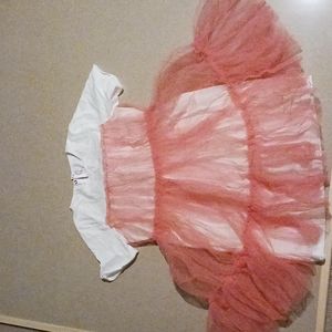 il gufo, girls, white/pink tulle, short sleeve dress. Size 5